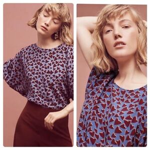 Anthropologie Maeve 100% Silk Kimono Heart Blouse Women’s Small